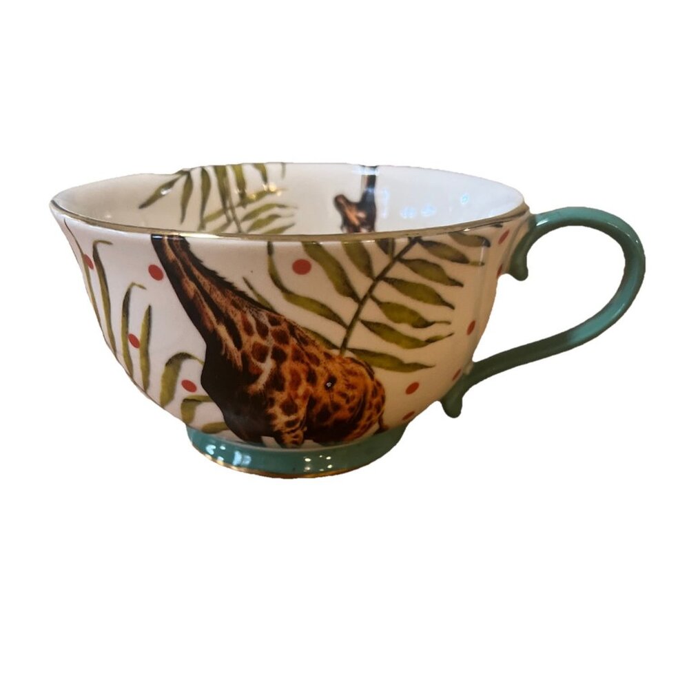 Anthropologie Yvonne Ellen Giraffe Ceramic Teacup Pineapple Tropical Jungle Mug